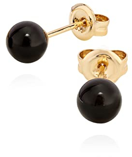 NKlaus Paar Ohrstecker echte Schwarze Onyx 333 Gelb Gold 8 Karat 5,2mm rund Ohrringe 11061