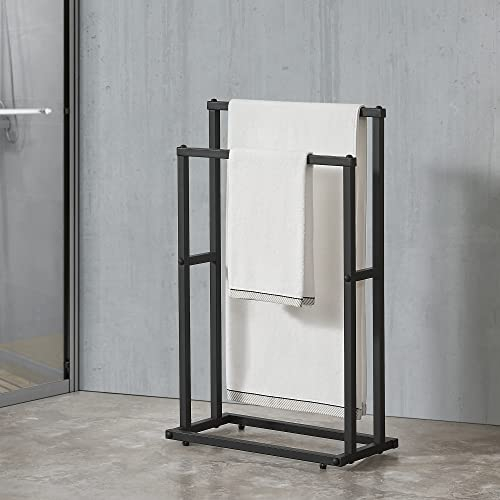 [en.casa] Handtuchständer Omalo Handtuchhalter 78 x 48 x 24 cm mit 2 Stangen Badmöbel freistehend Schwarz