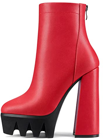 NobleOnly Donna Alto High Piattaforma Tacco Heel Chunky Blocco a Punta Stivaletti Cerniera Classico Dress Stivali Rosso 39 EU