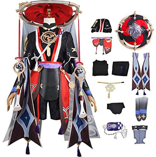 Mr.LQ Genshin Impact Scaramouche Cosplay Kostüm Komplettset mit Hüten Genshin Balladeer Cosplay Kimono Halloween Karneval Party Bühnenperformance Kostüm