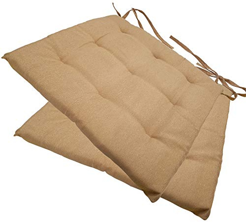 NYVI Stuhlkissen 40x40 cm ComfySeat Beige 2er Set - Sitzkissen mit Bändern/Schleife, 9-fache Steppung - Indoor & Outdoor - Gartenstuhlkissen aus Baumwoll-Mischgewebe - ÖkoTex 100