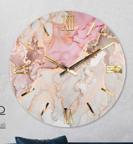 Generico Orologio da Parete, Soggiorno, Cucina, Moderno,Effetto marmo, Base legno, Lavorazione a resina, Numeri a rilievo, Diametro disponibile 40/60/80/100 cm, Made in Italy (Vanitoso, 40)