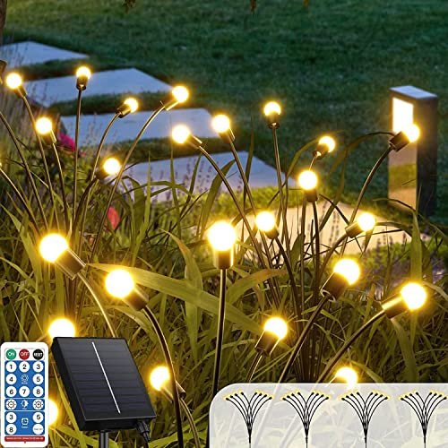 PKKP Firefly Solar Gartenlichter, 4 Stück 6LED Glühwürmchen Lichter Solar, IP65 Wasserdicht Solarlampen für Außen mit Fernbedienung 8 Beleuchtungsmodi für Fußweg Yard Patio Walkway Decor