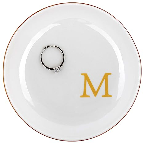 FORAGIFT Piatto per anelli personalizzato dalla A alla Z, vassoio in ceramica per anelli, orecchini, collane, bracciali, orologi, chiavi, regali di compleanno per donne, mamma, regali per la migliore