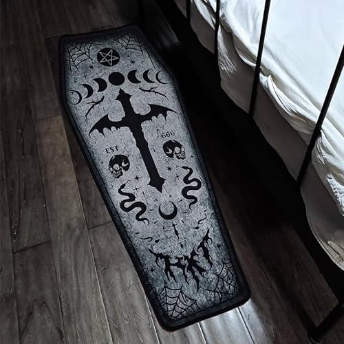Leniutor Gothic Cross Sarg-Teppich, rutschfest, Punk, Rock, Gothic, Zimmer, Innen- und Außenbereich, Teppich für Schlafzimmer, Wohnzimmer, Halloween, Heimdekoration (graues Kreuz, 48,3 x 119,4 cm)