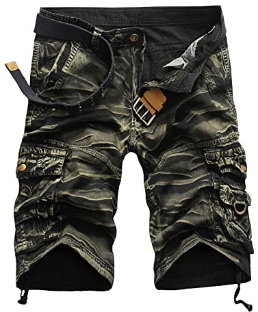 DHYUEN Jogginghose Herren Casual Outdoor Cargohose Short Kurze Freizeithose Laufshorts Casual Einfarbig Sporthose Laufshorts Sommer Freizeit Sommer Sport Hose Für Männer Kurze Hose（36,3-Camouflage）