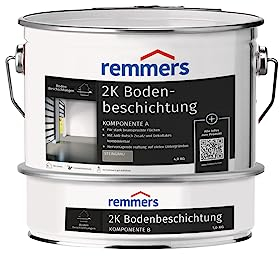 Remmers 2K Bodenbeschichtung, steingrau, seidenglänzend, 5 Kilogramm, Beton- und Bodenfarbe, Bodenversiegelung für stark beanspruchte Flächen