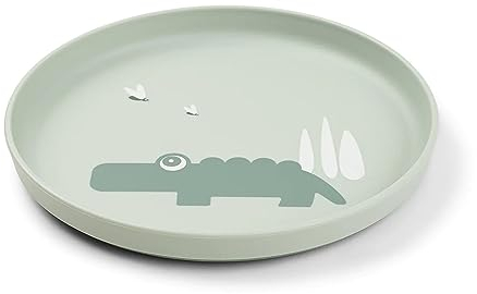 Done by Deer Foodie Teller Croco Grün, Ø20 – Plastikteller mit praktischer rutschfeste Unterseite – Kinderteller aus 100% PP in Lebensmittelqualität mit rutschfestem TPE