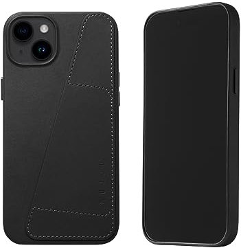Mujjo Leather Wallet Phone Case - Fits iPhones 15 Plus, 14 Plus - MagSafe Compatible - Premium Leather - Holds 3 Cards - Enhanced Protection - Made From Recycled Materials - Slim Profile - Black