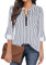 Gemulate Checked Shirts Womens Zip Up Plaid Tunic Blouse Long 3/4 Roll Sleeve Polo Ladies Tops Floral Printed Shirts -Stripe White 1, XXXL