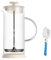 Marstey Mousseur à lait manuel avec brosse de nettoyage, 450 ml en verre borosilicate à pompe manuelle, mousseur à lait manuel avec échelle de capacité pour la fabrication de café cappuccino