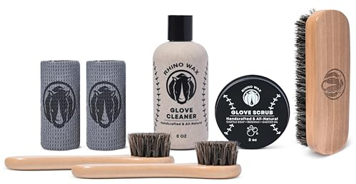 Rhino Wax - Baseballhandschuh Komplettes Reinigungsset - Handschuhpeeling für Tiefenreinigung + Handschuhreiniger für sanfte routinemäßige Wartung - Inklusive 2 Bürsten + Mikrofasertücher - Natur -