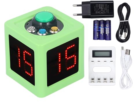 4-seitige LED-Countdown-Stoppuhr mit Piepton-Erinnerung, Würfel-Timer, 1,4-Zoll-Zifferndisplay, 3 Reset-Tasten für Schach, Spiele (EU-Stecker)