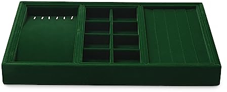 Papten stapelbar Schmucktablett aus Samt, Schmuckaufbewahrung Schublade Schmuckeinsatz Organizer Schmuck Display für Ringe Ohrringe Halskette, 35x24x3,5cm (Dunkelgrün)