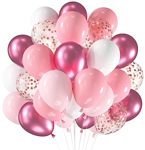 Luftballons Rosa Weiß, 60 Stück Metallic Rosa Rosegold Konfetti Ballons, Hellrosa Weiss Helium Ballon, Rosa Weiß Latex Ballons Set für Geburtstag Hochzeit Mädchen Party Babyparty