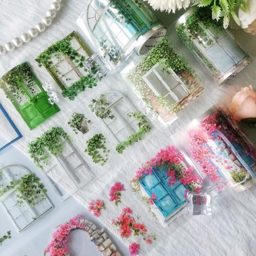 Arpaper Scrapbooking Zubehör Blumen Stickers Ästhetik 3 Rollen Washi Tape Aufkleber Dekoration für Scrapbooking, Alben, Mobiles DIY(Window Sill Stickers 2)