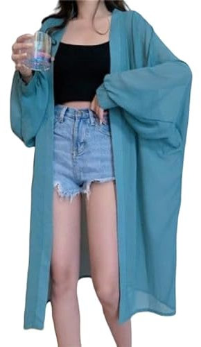 CuLtP Cardigan Elegante Donna Giacche Bolero da Donna Cardigan Lunghi in Chiffon Cardigan Estivo con Spolverino Allentato con Maniche Dolman Leggero Copricostume da Spiaggia Abiti da Sera Coprispalle