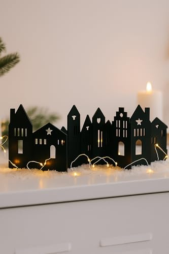 khevga Weihnachtsdekoration Tischdeko Fensterdeko zum Stellen Deko Haus Silhouette klappbar 60 x 16 cm
