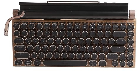Ausla Schreibmaschinentastatur, Retro-Schreibmaschinentastatur, Mechanische Tastatur mit 83 Tasten, Vintage-Bluetooth-Tastatur mit Runder Metallkappe (Holzmaserung)