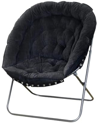 Ronyme Folding Saucer Chair Padded Seat Cushion Moon Chair Patio Chair Camping Chair for Backpacking Fishing Hiking Garden Egg Chair, Black