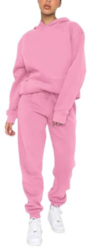 amropi Tuta da Donna Vello Foderato Pullover Felpa con Cappuccio e Pantaloni Jogging Tute Rosso Rosa, XL