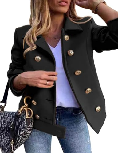IDEALSANXUN Cropped Wool Coats for Women Fall Winter Peacoat Trench Coat Casual Dressy Blazer Jacket Outwear, Black, XL