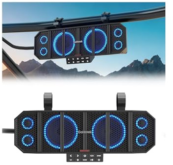 UTV Soundbar, Waterproof ATV Soundbar with 6 Speakers, Bluetooth and Multicolor Lights, 17 SxS Speaker, Radio Amplified Soundbar for Polaris RZR, Can-Am Golf Carts, Marine with