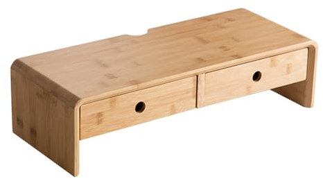 Simcat Supporto per monitor a 2 ripiani con cassetti, in legno, per la gestione dei cavi, organizer da scrivania per casa e ufficio (naturale, 50 x 20 x 13 cm)