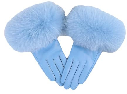 Damen Schaffell Fell Leder Handschuh Winter Warm Natürlich Flauschig Fell Lederhandschuhe Blau M, blau, 38