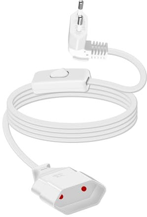 GELRHONR Rallonge électrique avec interrupteur - Blanc - 90° - 250 V - 2,5 A - Pour appareils ménagers, lampes, TV, PC - Câble d'alimentation européen (1,m court)