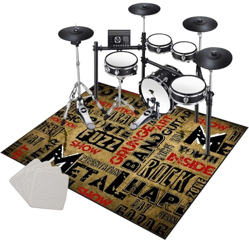 Drum Teppich 200 x 180 cm Schlagzeugteppich rutschfest Schalldicht Drum Teppich Matte für Innen und Außen Elektronisch Schlagzeug Teppich Schallschutz Akustik Teppich Musikinstrumente Bodenmatte