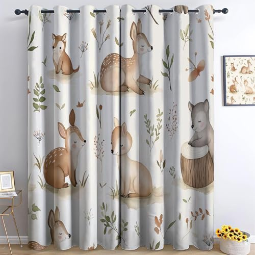 Creme Verdunkelungsvorhänge mit Ösen H140 x B90 cm (2er Set), Aquarell Dschungeltier Thermo-Gardinen für Hitzeschutz im Schlafzimmer und Wohnbereich