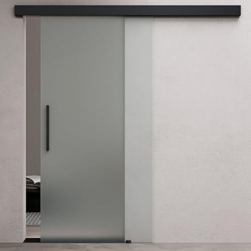 Durovin 1025 * 2050mm Internal Sliding Glass Door - Fully Frosted - Black Bar Handle & Rail - with Soft Close & Track 5ft for Bathrooms Kitchens Living Room Bedroom