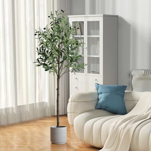 locwanot Olivo sintético realista de 5 pies con hojas de olivo realistas y frutos. Decoración perfecta para interiores para el hogar y la oficina, no requiere mantenimiento, 150 cm