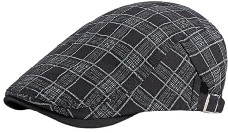 Rayson Schiebermütze Herren Barett Cap Karierte Verstellbare Baskenmütze Newsboy Flat Beret Hut Atmungsaktiv Sommer(Schwarz)