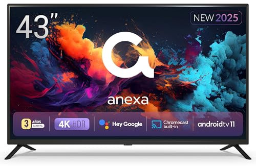 anexa - Smart TV 43 DLED 4K, Android 11, Google Assistant, Control por Voz, TDT 2024, 3 años de garantía, SMART43C01UG, Compatible con Netflix, Prime Video y más