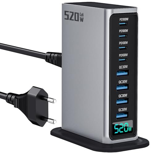 USB C Charger Block 520W 8 Port GaN Fast Charging Station Hub for Laptop, iPad, iPhone 16 Pro Max Fast Charger Pixel DELL MacBook Pro/Air Galaxy S25 Steam Deck USB C Charger Adapter for Android