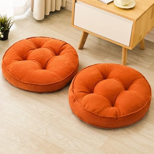 1 MIDDLE ONE Floor Pillow Set of 2, Memory Foam Floor Cushions for Adults, Large Meditation Pillow for Sitting, 22 x 22 Inches (Round | Orange)