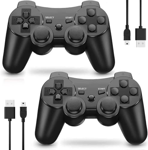 MUZELI Mando para PS3 2 Pack Mando Inalámbrico Wireless Controlador con Doble Vibración, Gyro Axis, Mando para PS3 Gamepad Joystick con 2 cables de carga [no_operating_system]