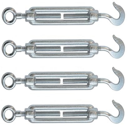 Kippen 1205DK - Confezione da 4 Pezzi di Tenditore con Gancio e Occhiello in Acciaio Zincato. Misura 10 mm.
