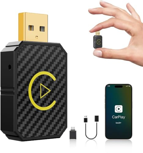 Adaptador CarPlay inalámbrico CarPlay para coche | Adaptador USB C/WIFI / Bluetooth – Conversión inalámbrica de cable CarPlay | Plug & Play | Compatible con iPhone iOS 10+