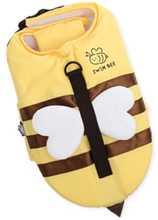 Its Dog & Kangachi Hundeschwimmweste für kleine Hunde, Modell Biene – Größe M – Rettungsweste mit Sicherheitsgriff.