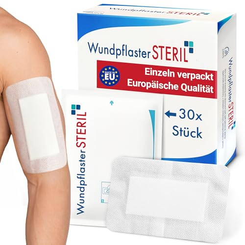 MedTreu Wundpflaster steril 10x15 cm – 30 Stück einzeln verpackt | Selbstklebender Wundverband mit saugfähigem Pad | Pflaster für empfindliche Haut, atmungsaktiv &wundauflage (10x15)