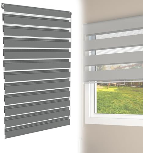 YRHome Grau Doppelrollo Klemmfix ohne Bohren B100 x H150 cm Klemmrollo Zebrarollo Fensterrollo Seitenzugrollo für Fenster & Türen mit Seitenzug Sonnenschutz UV-Schutz Privatschutz lichtdurchlässig