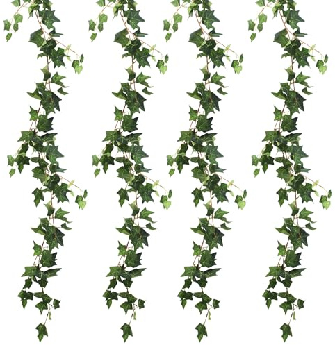 4 Stück Künstlicher Efeu Girlande Grün 1.8M, Fake Efeu, Künstliche Pflanzen, Hängend Kunstefeu Blätter Girlande, Pflanzen Ranken Ivy Vines für Zimmer, Wand, Balkon, Hochzeit Deko