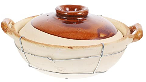 Gatuida Chinese Clay Pot Lid 0.8l Double-handle Small Casserole Cooking Stew Pot White Earthenware for Home Kitchen Cooking