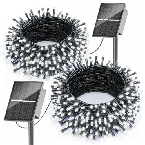 SOLARBABY Solar Weihnachtsbeleuchtung Außen,2 x10M 100 LED Solar Lichterkette Aussen Wasserfest,IP65 8 Modi Solar Lichterkette für Garten Outdoor Weihnachten Terrasse Weihnachtsbaum Deko(Weiß)