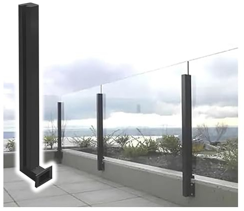 Poteau Garde Corps Verre Pince Clôture Coupe-Vent pour terrasse Poteau de Balustrade en Verre, Support latéral Escalier Couloirs Colonne de Garde-Corps(Black End Post,H 125cm/49.2in)