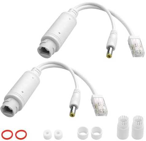 TIENFOKOTA PoE-Splitter 48V bis 12V IP55 wasserdicht, weiß | 2 Stück
