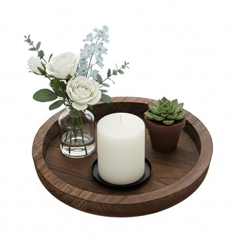 Round Wooden Tray, Candle Holder Tray, Wooden Round Trays, Decorative Candle Trays for Christmas Wedding Halloween Coffee Table Living Room Home Decor